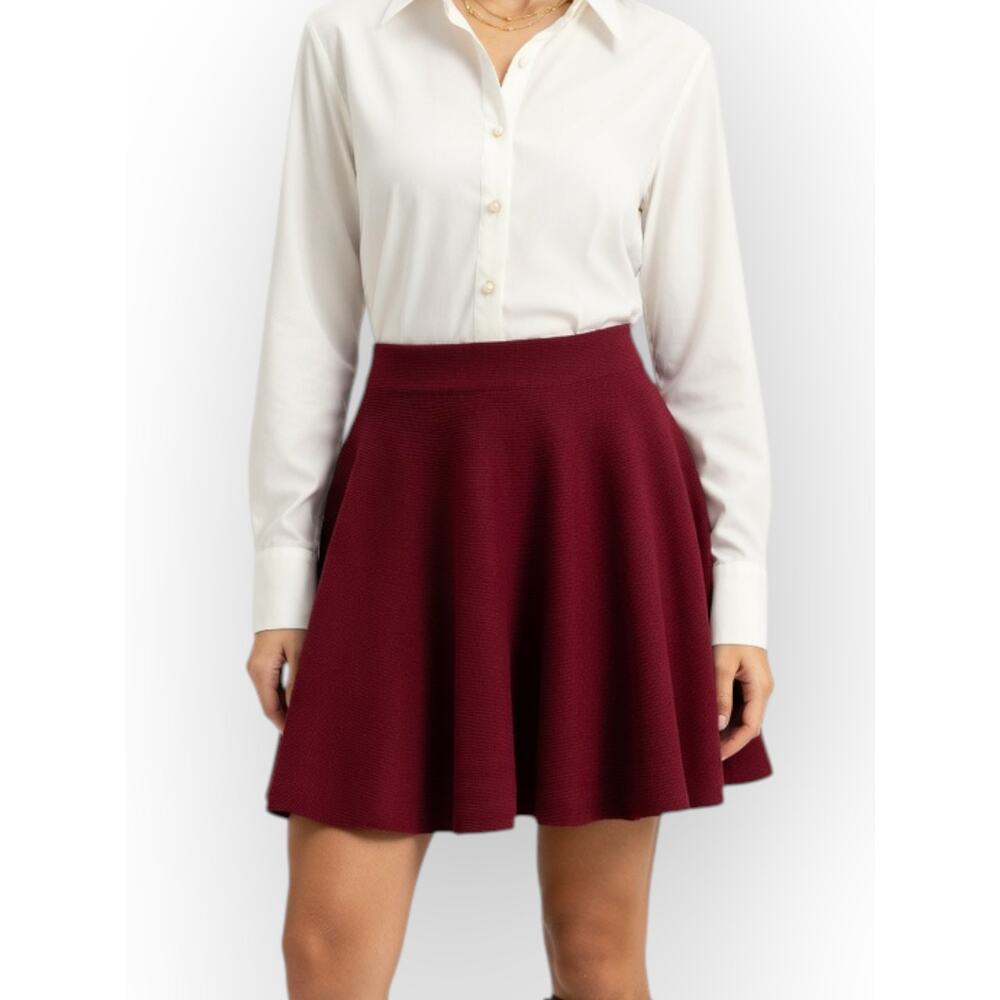 Micas Knit Flare Mini Skirt Burgundy XL – Euro Chic